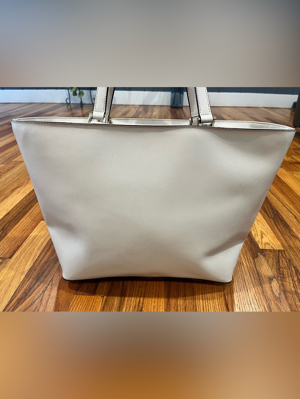 kate spade Cream Structured Saffiano Tote with Gold Plaque - Picture 7 of 13